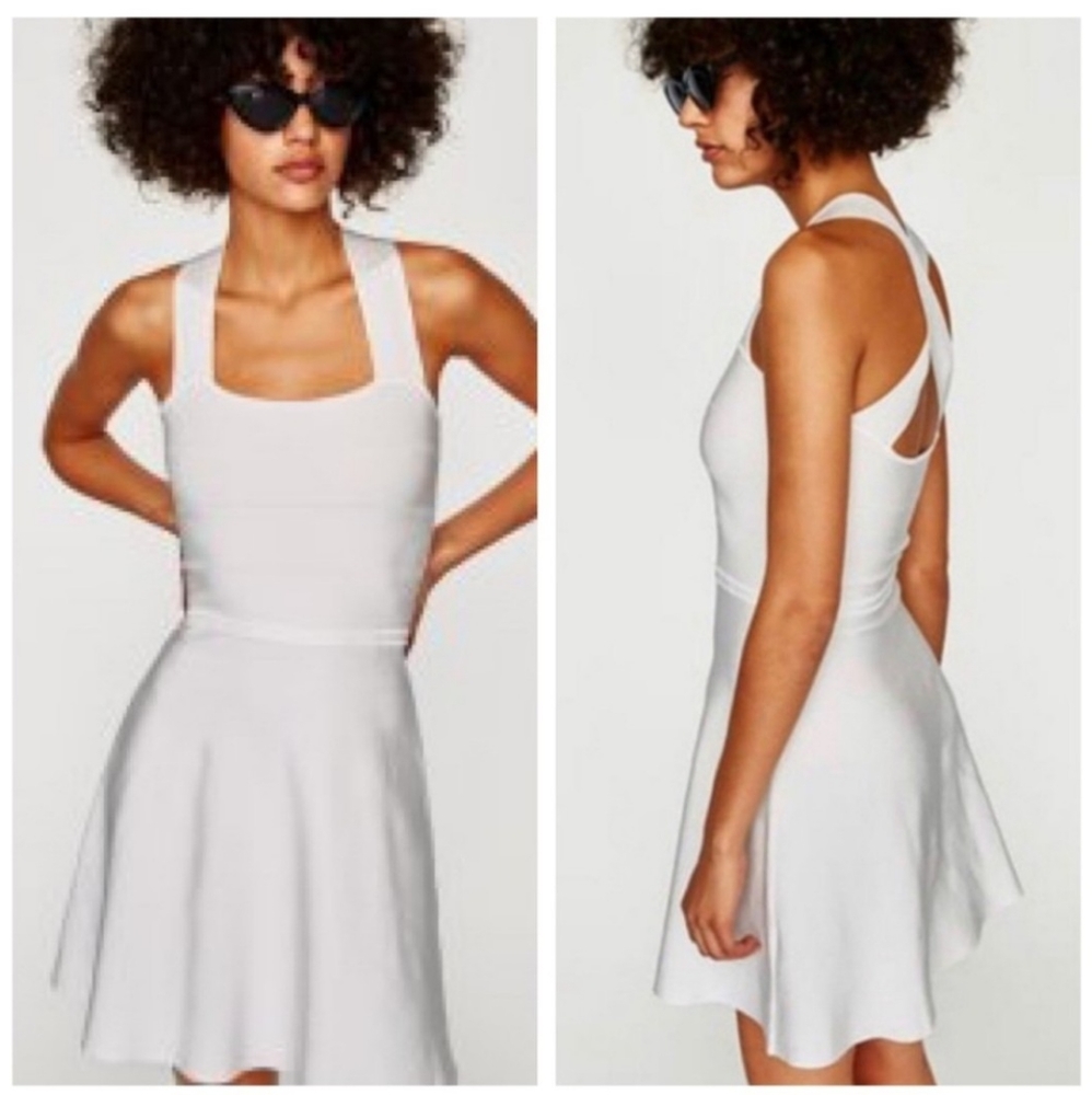 NWT Zara Knit White Dress with Criss Cross back